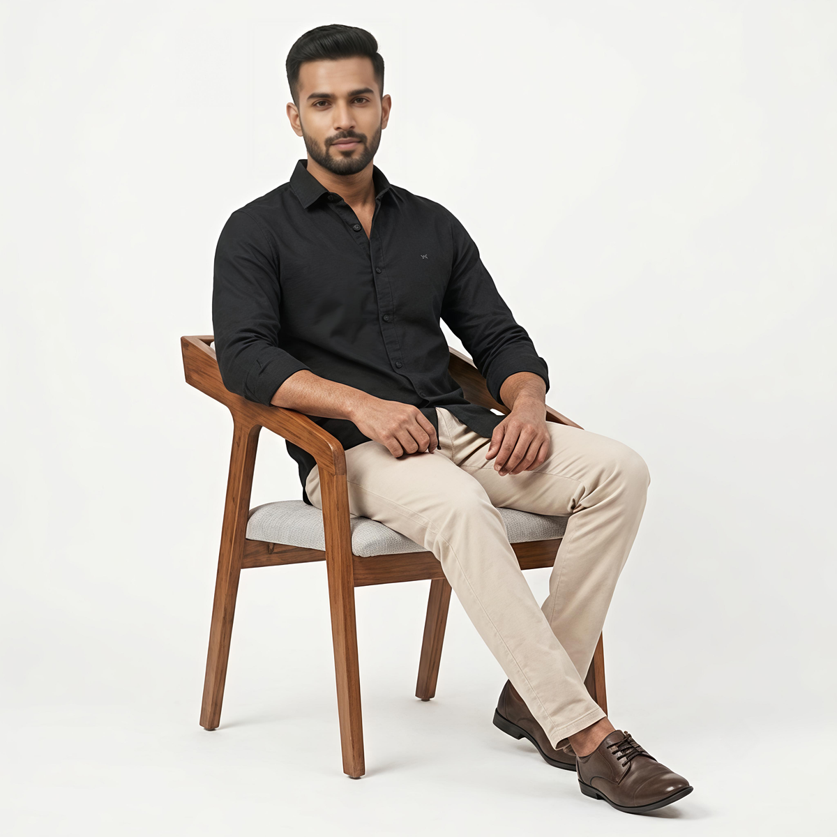 Red Fab Men's Solid Black Casual Button-Down Shirt