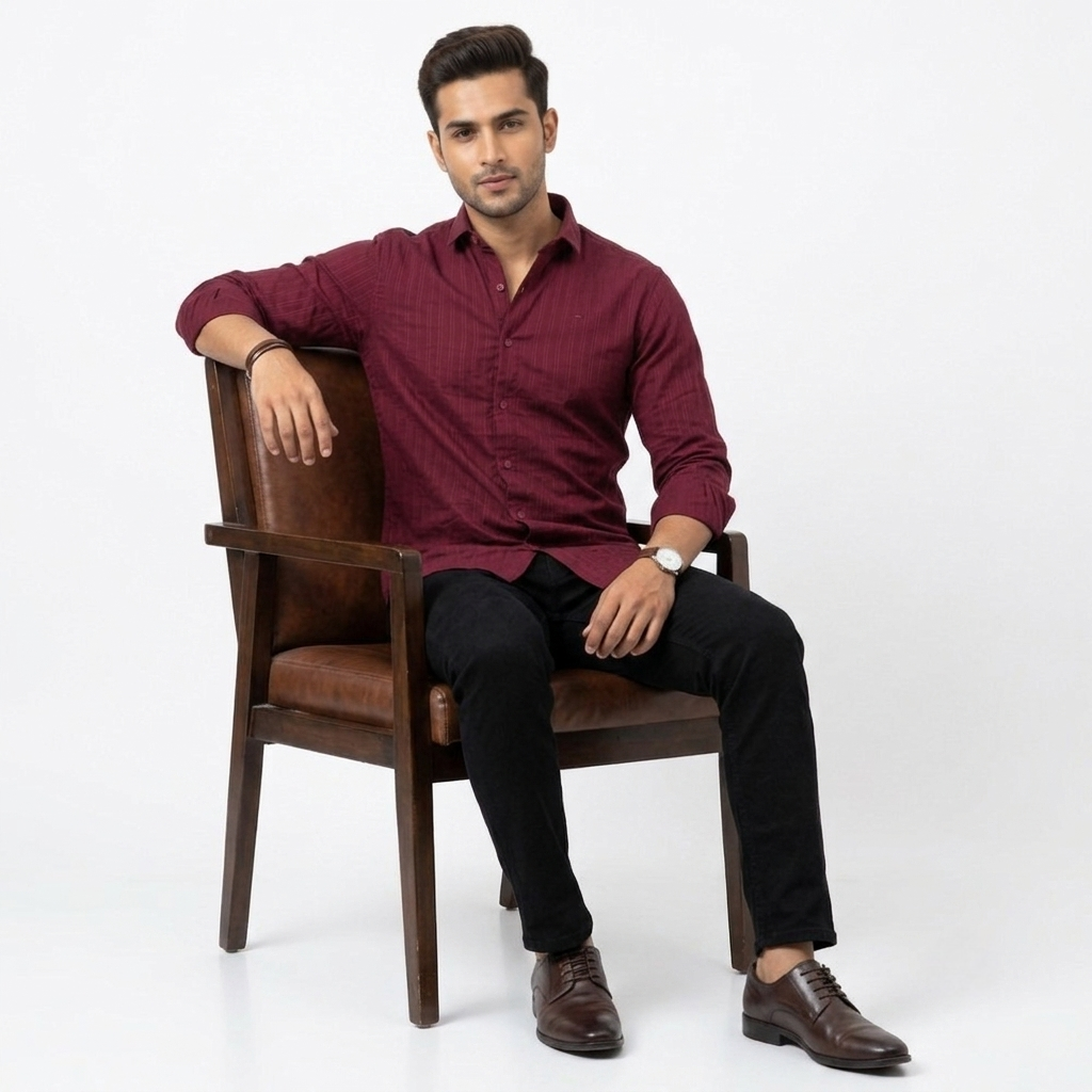 Red Fab Maroon Textured Button-Down Shirt for Men