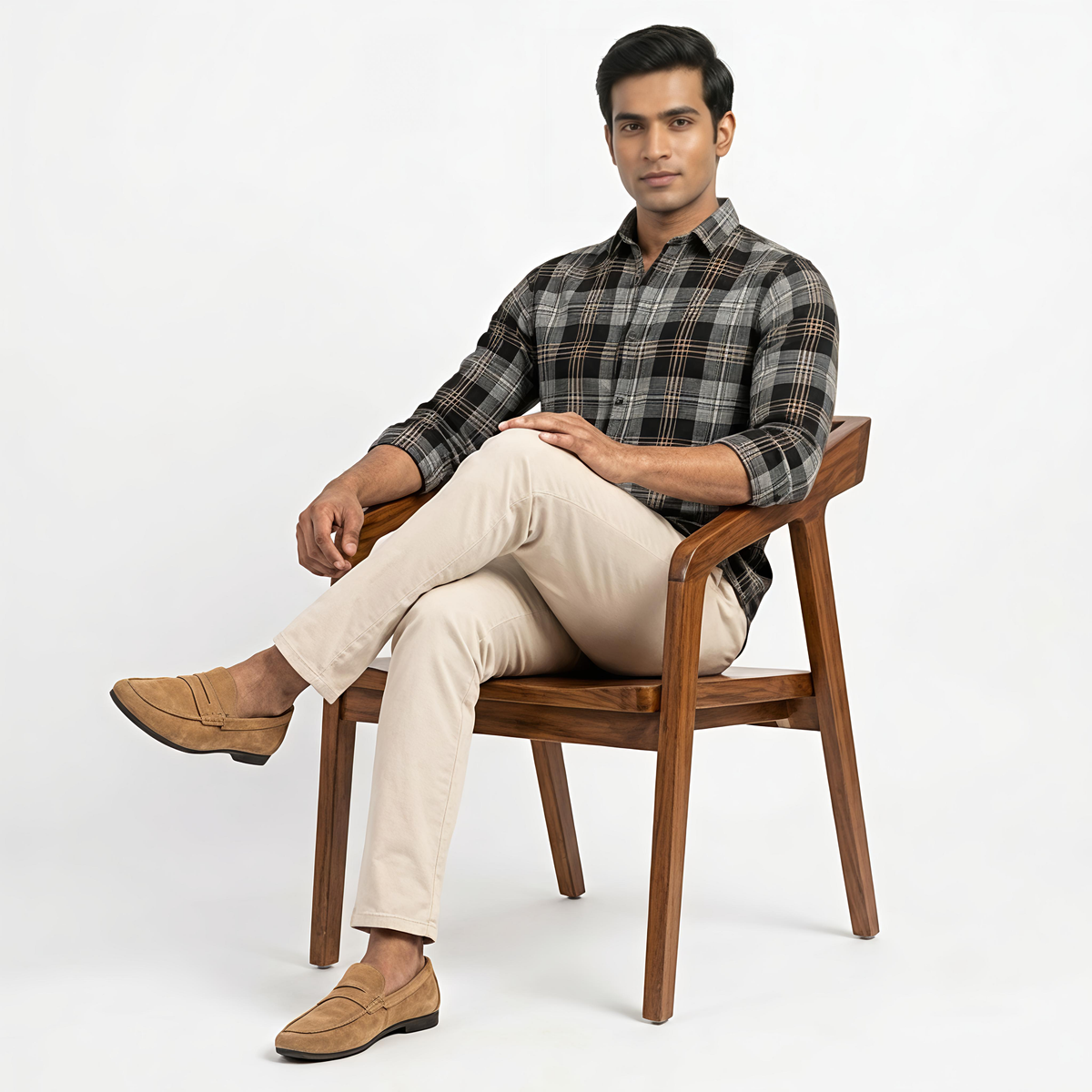 Red Fab Men's Black And Grey Checkered Casual Shirt