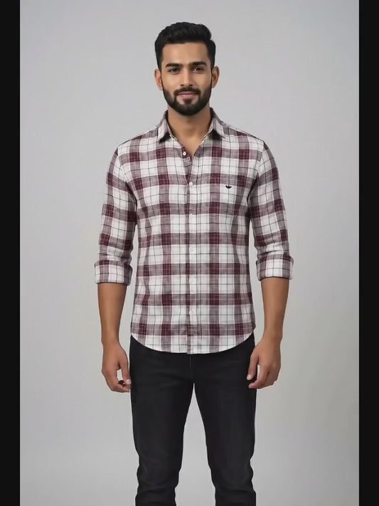 Red Fab Men's Maroon and White Checkered Casual Shirt