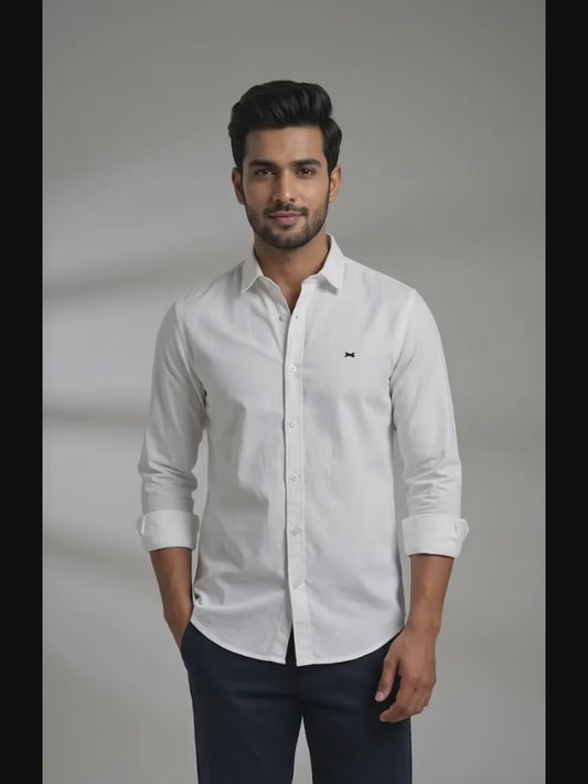 Red Fab Men's Solid White Casual Button-Down Shirt