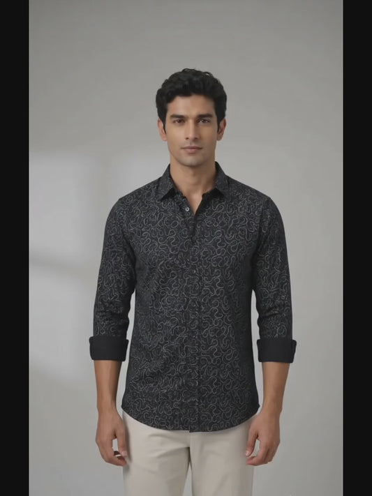 Red Fab Men's Black Printed Casual Button-Down Shirt
