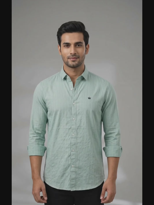 Red Fab Mint Green Textured Button-Down Shirt for Men