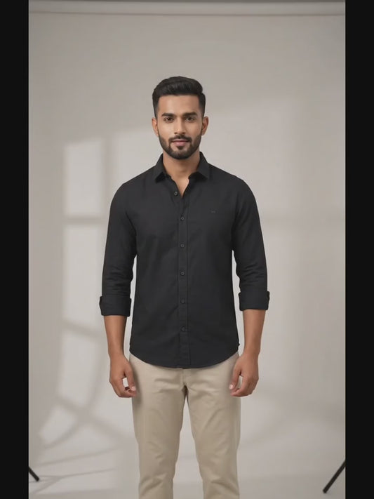 Red Fab Men's Solid Black Casual Button-Down Shirt