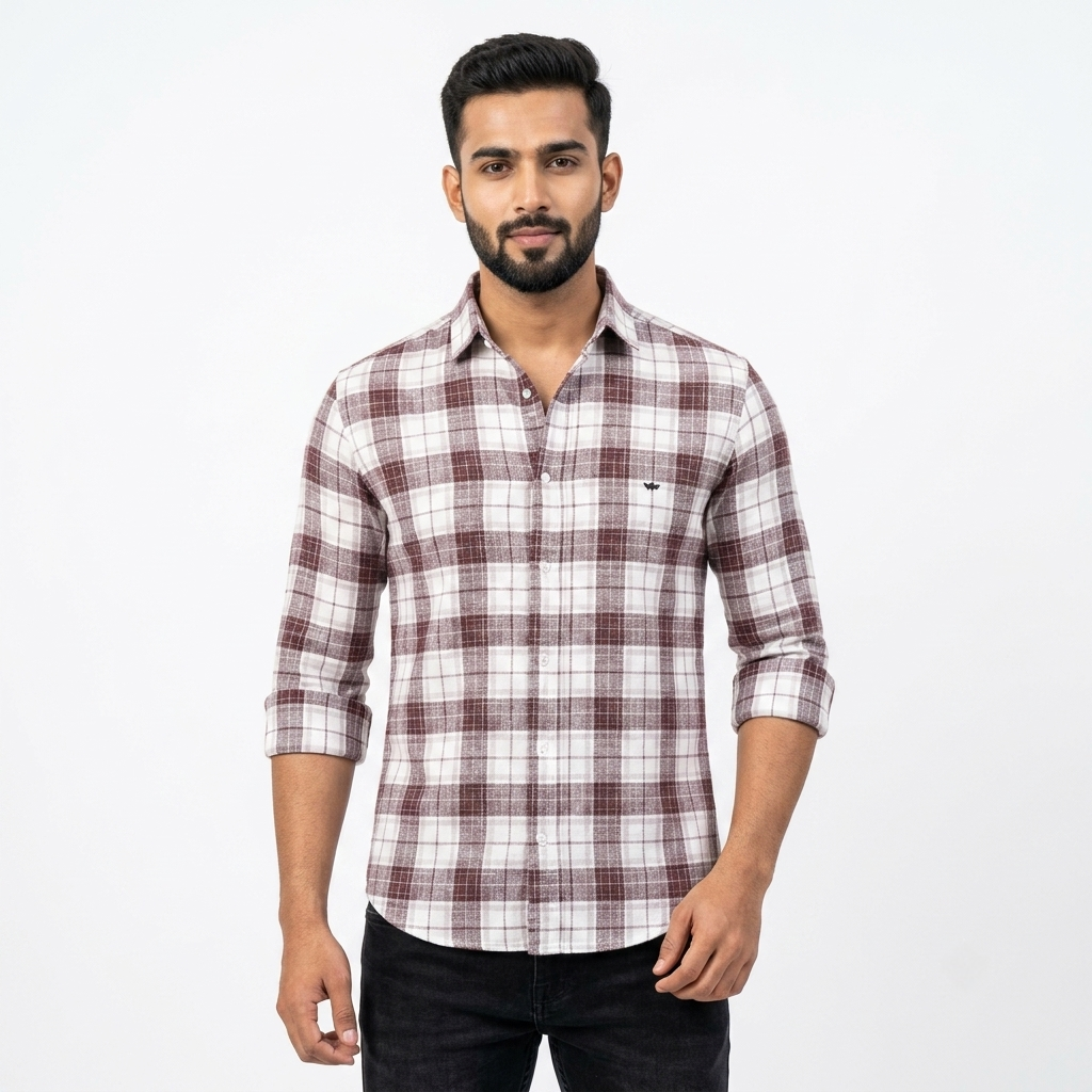 Red Fab Men's Maroon and White Checkered Casual Shirt