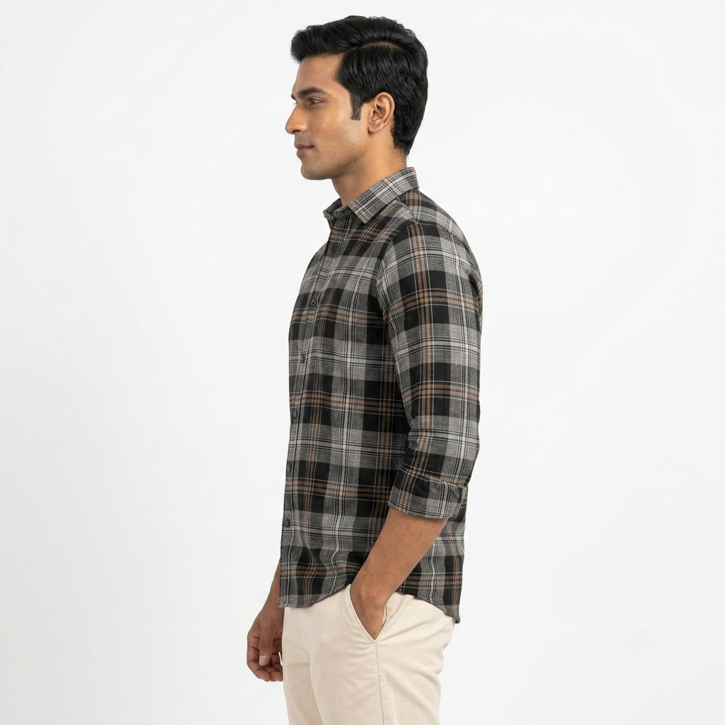 Red Fab Men's Black And Grey Checkered Casual Shirt