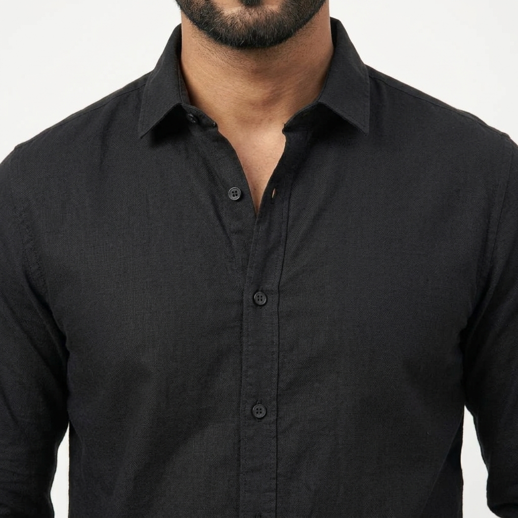 Red Fab Men's Solid Black Casual Button-Down Shirt