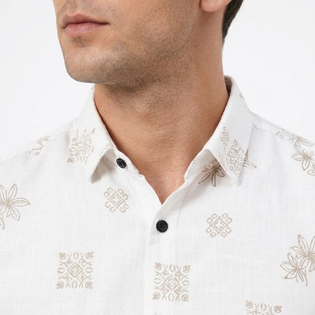 Red Fab Men's White Floral Motif Printed Casual Shirt