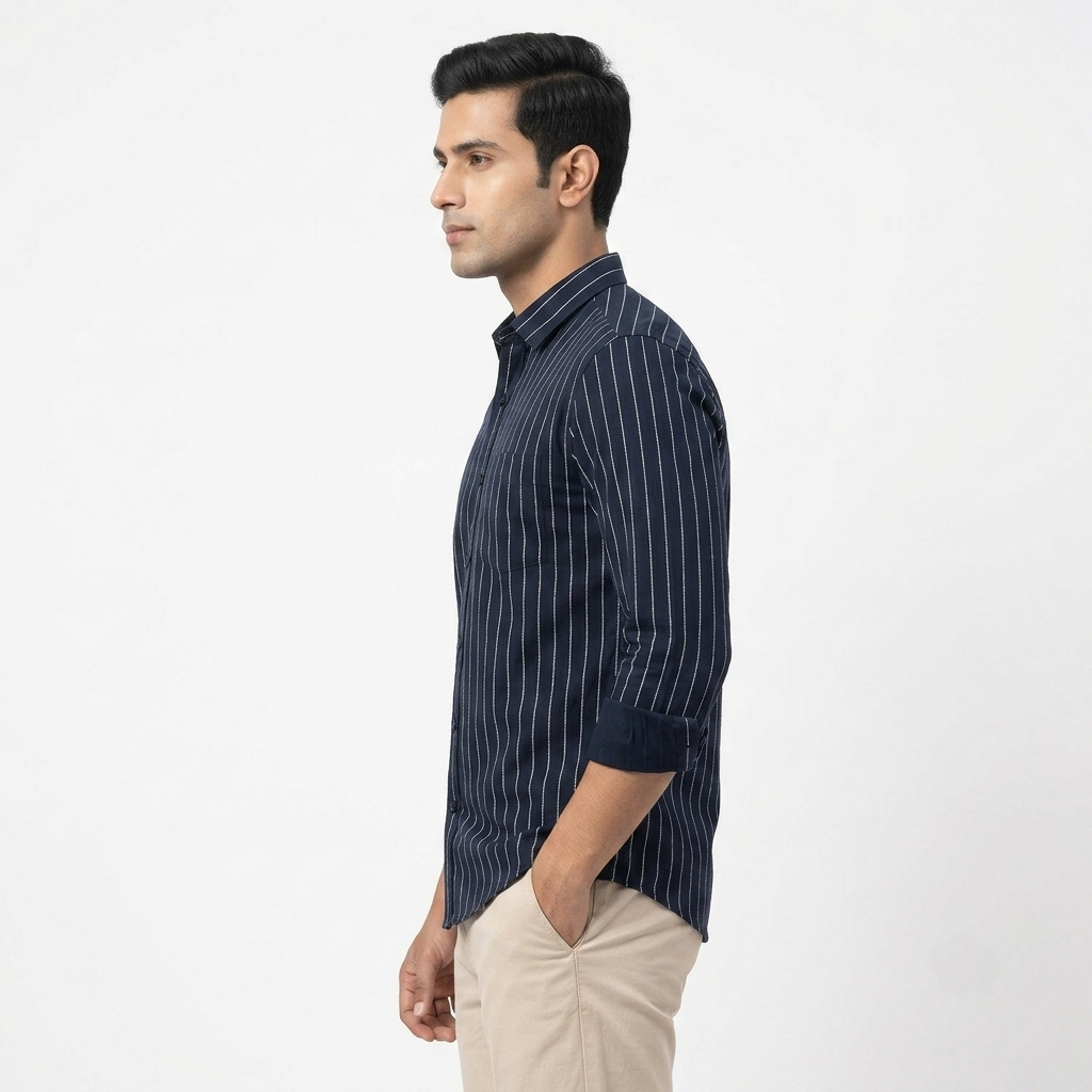 Red Fab Men's Navy Blue Vertical Striped Casual Shirt