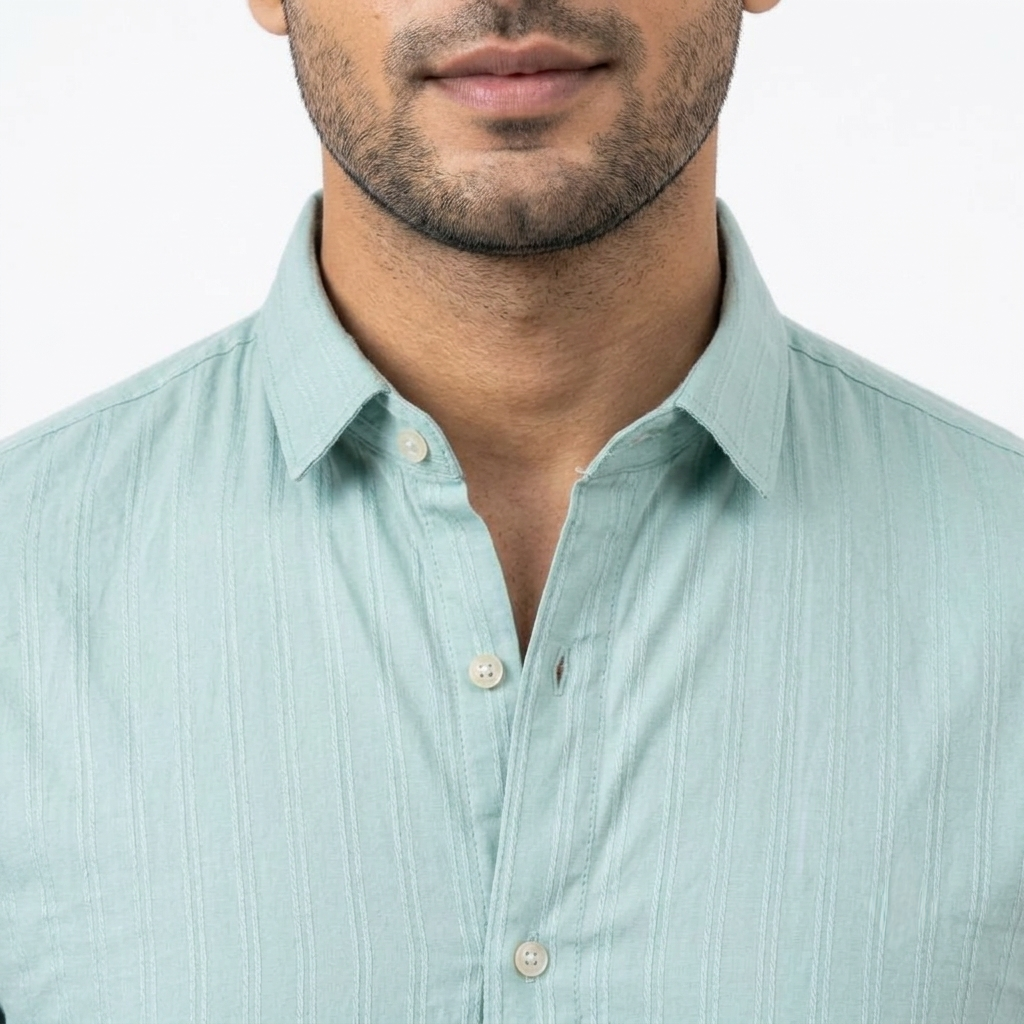 Red Fab Mint Green Textured Button-Down Shirt for Men