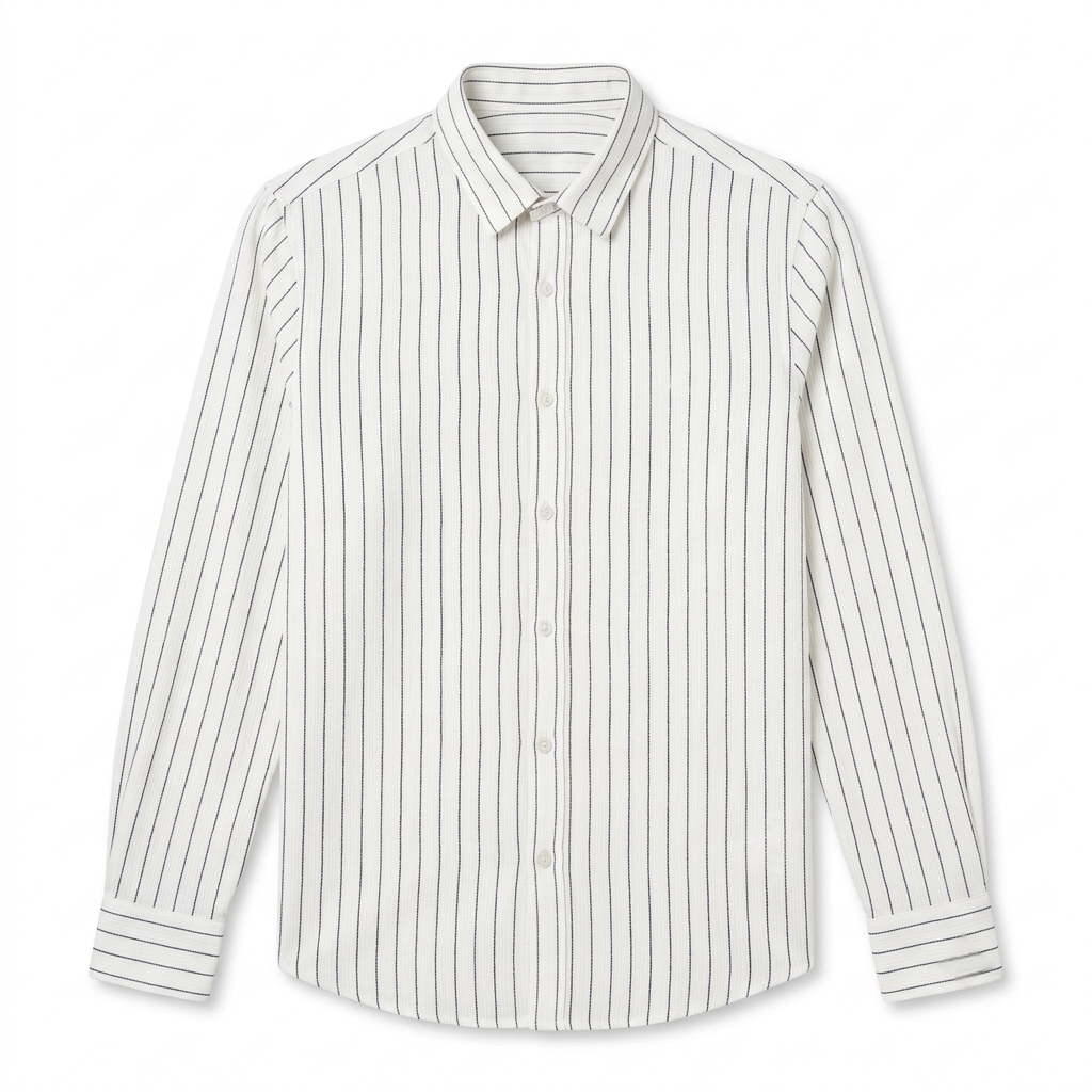 Red Fab Men's White Vertical Striped Long Sleeve Casual Shirt