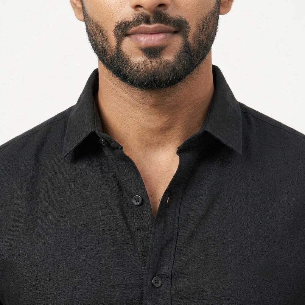 Red Fab Men's Solid Black Casual Button-Down Shirt