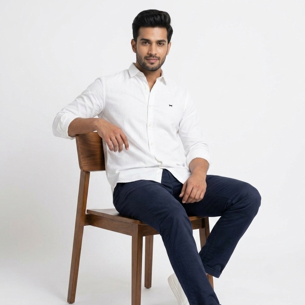 Red Fab Men's Solid White Casual Button-Down Shirt