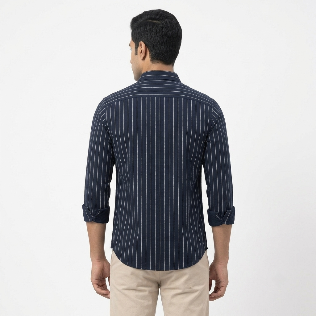 Red Fab Men's Navy Blue Vertical Striped Casual Shirt
