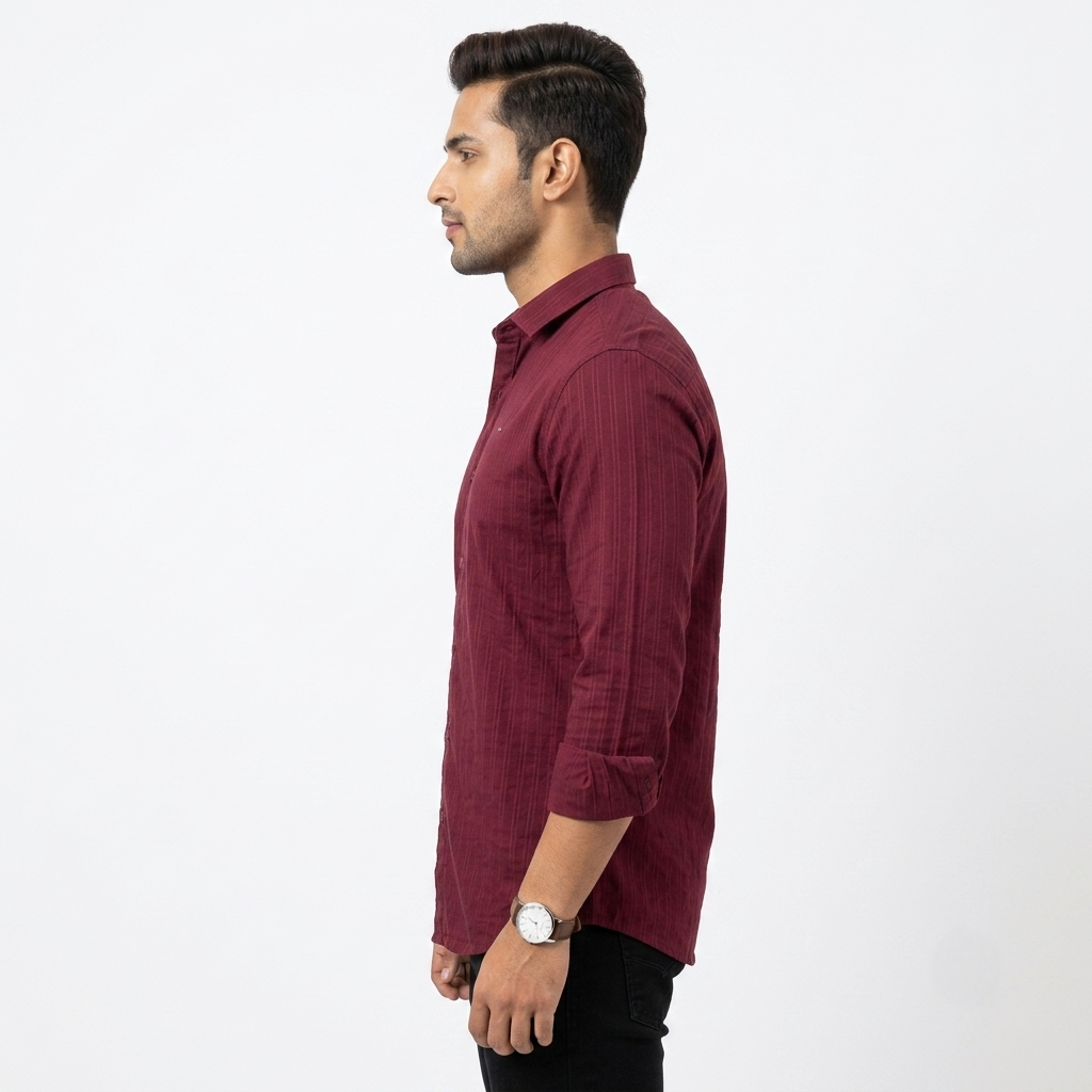 Red Fab Maroon Textured Button-Down Shirt for Men