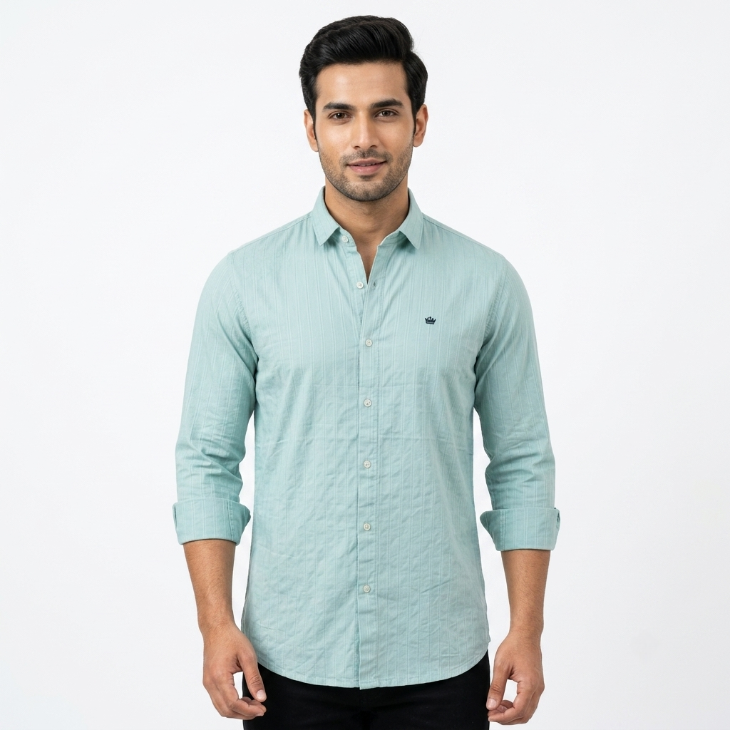 Red Fab Mint Green Textured Button-Down Shirt for Men