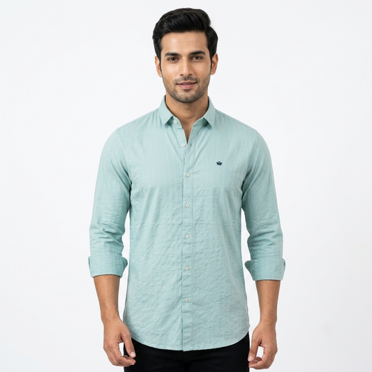 Red Fab Mint Green Textured Button-Down Shirt for Men