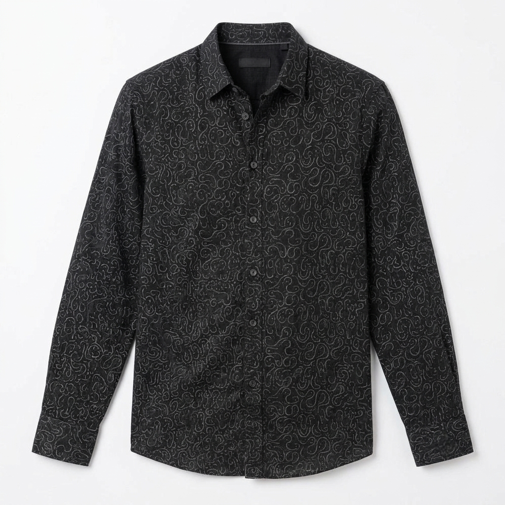 Red Fab Men's Black Printed Casual Button-Down Shirt