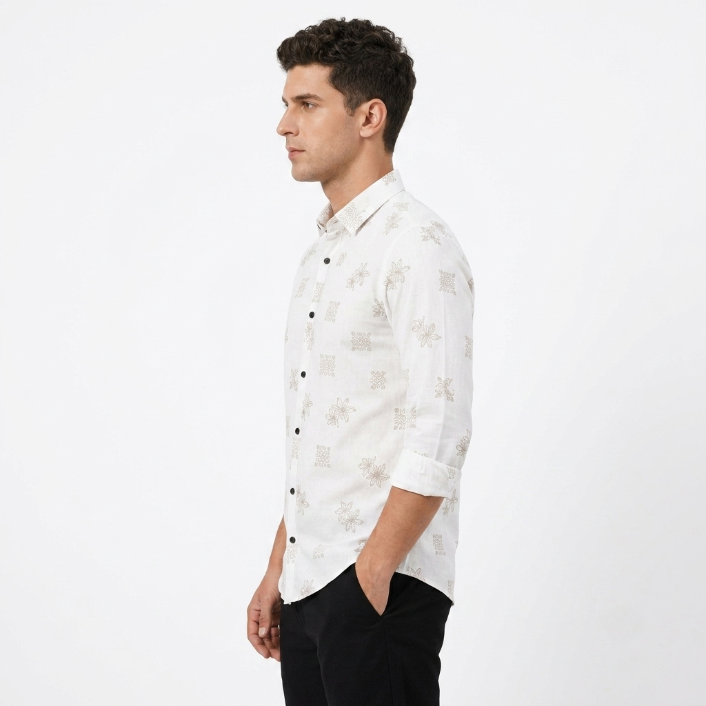 Red Fab Men's White Floral Motif Printed Casual Shirt