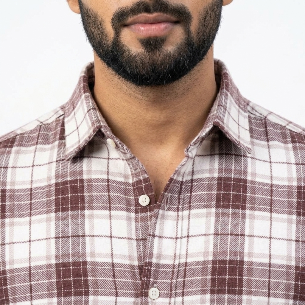 Red Fab Men's Maroon and White Checkered Casual Shirt