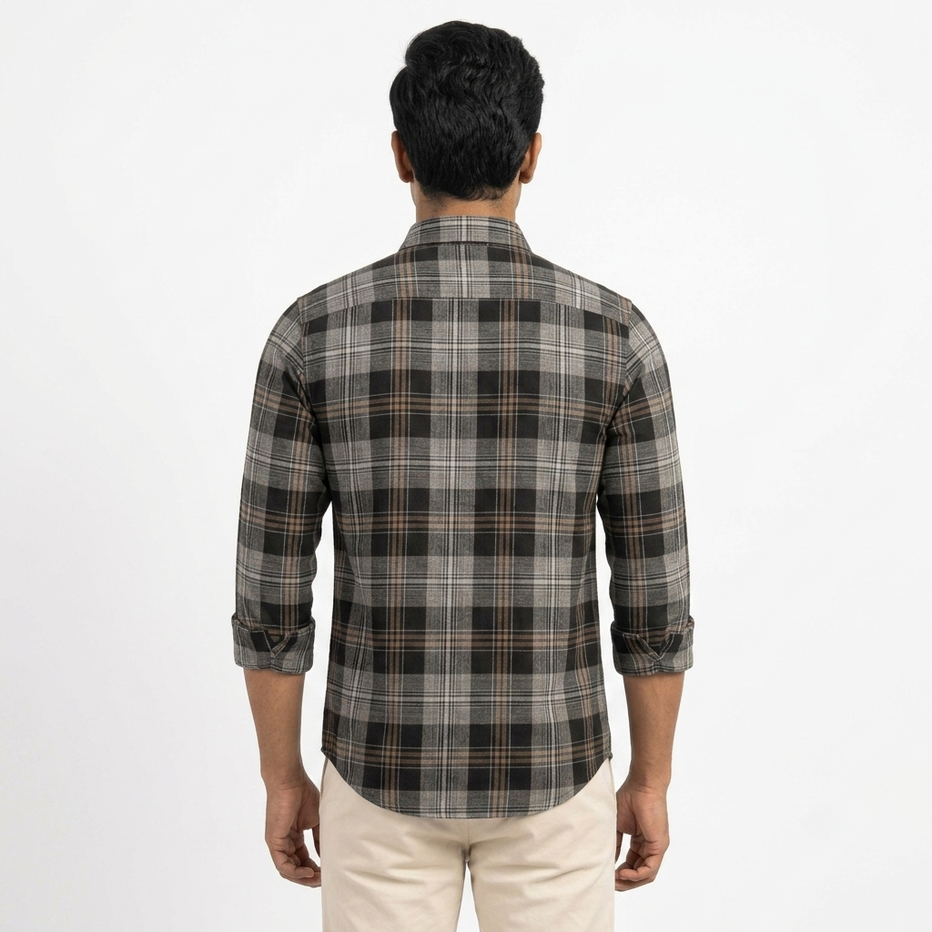 Red Fab Men's Black And Grey Checkered Casual Shirt