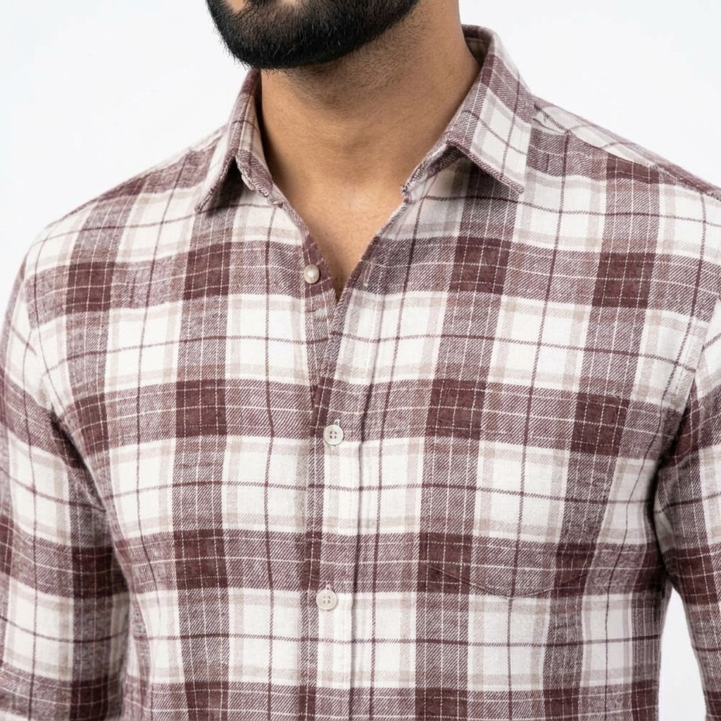 Red Fab Men's Maroon and White Checkered Casual Shirt