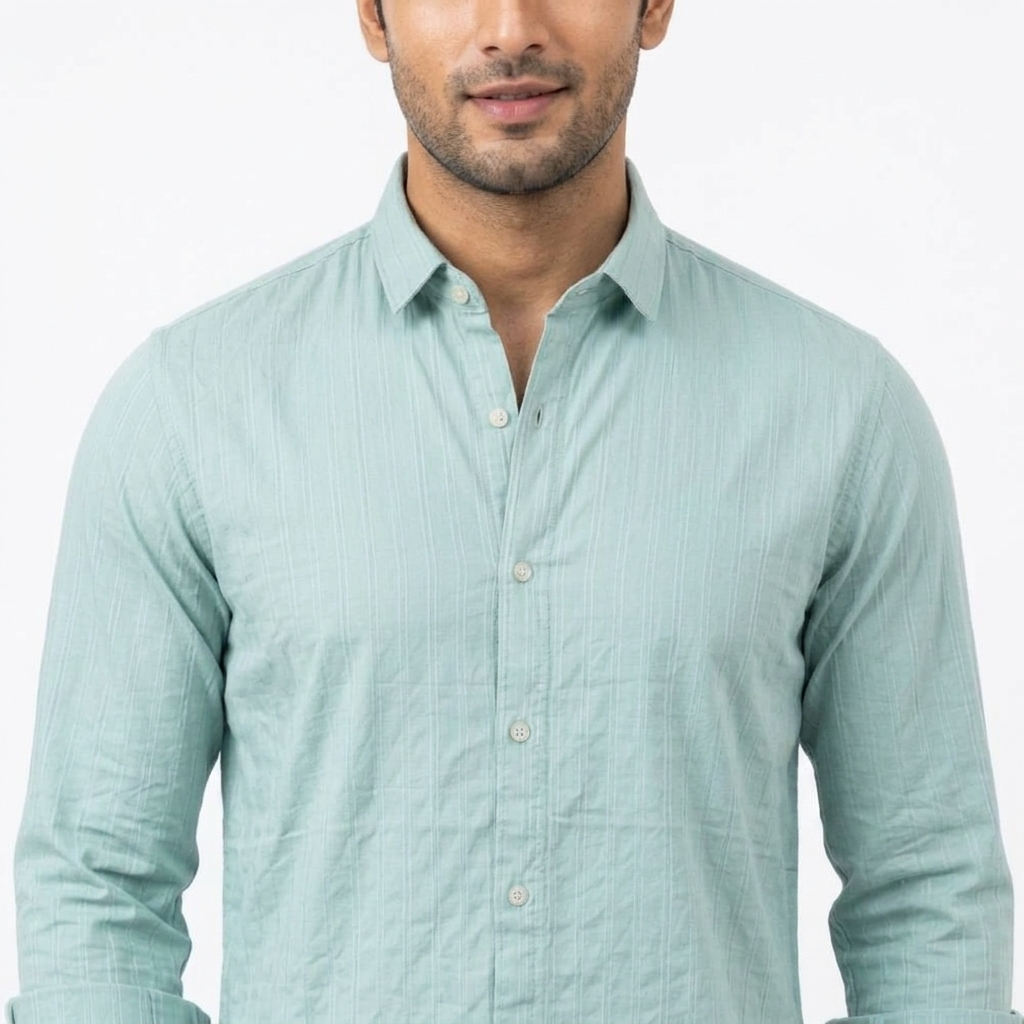 Red Fab Mint Green Textured Button-Down Shirt for Men