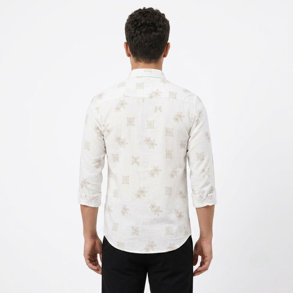 Red Fab Men's White Floral Motif Printed Casual Shirt
