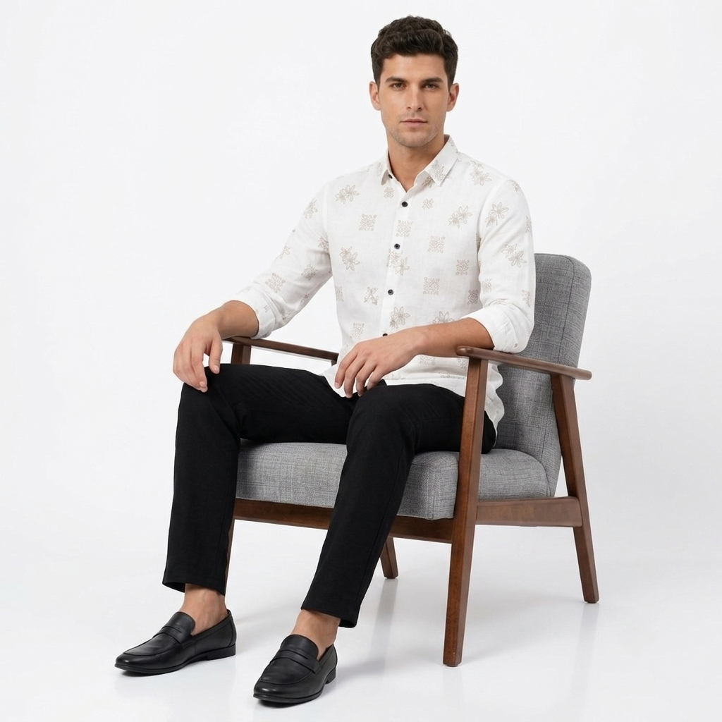Red Fab Men's White Floral Motif Printed Casual Shirt