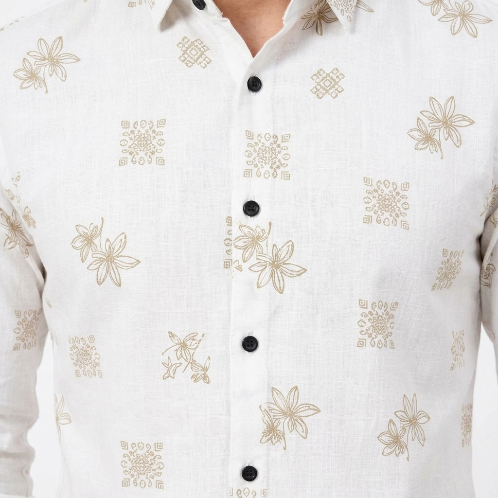 Red Fab Men's White Floral Motif Printed Casual Shirt
