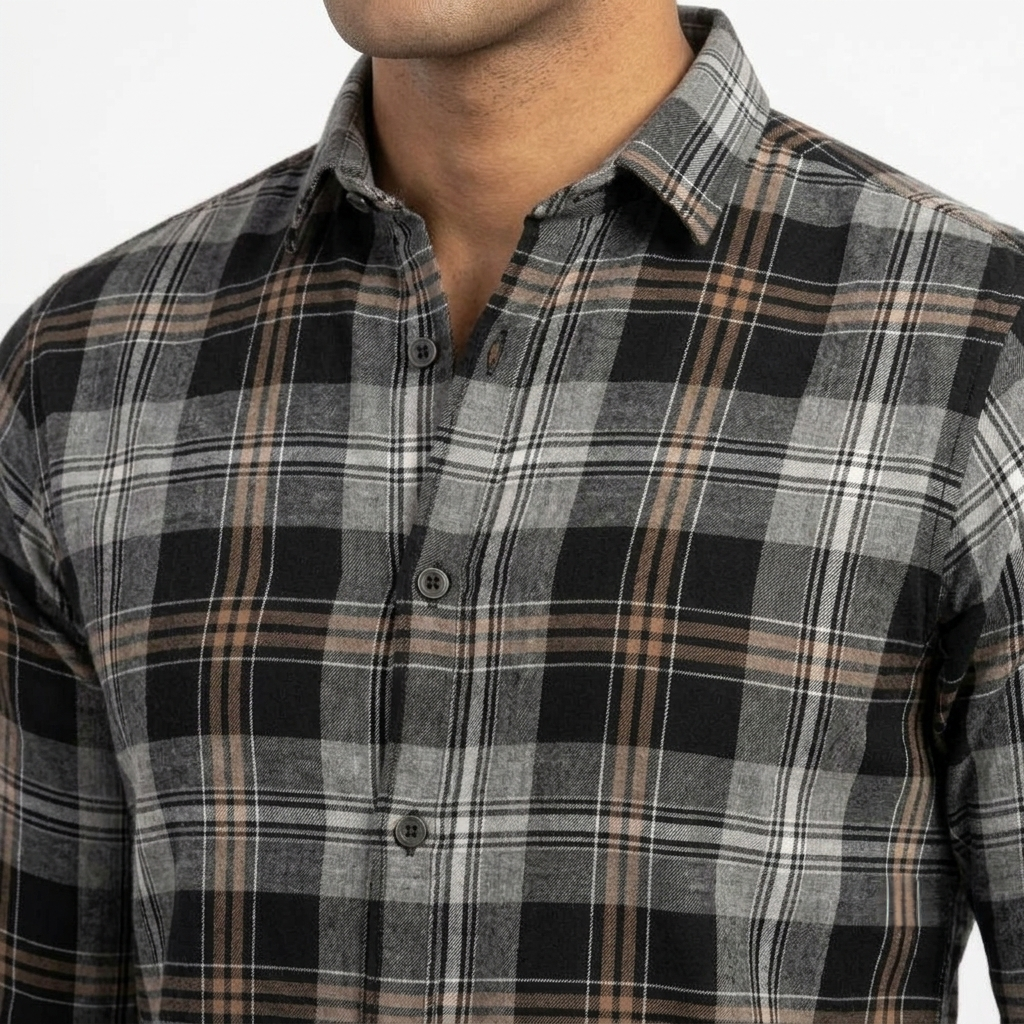 Red Fab Men's Black And Grey Checkered Casual Shirt