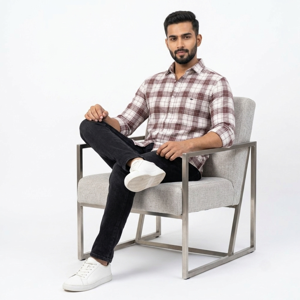 Red Fab Men's Maroon and White Checkered Casual Shirt