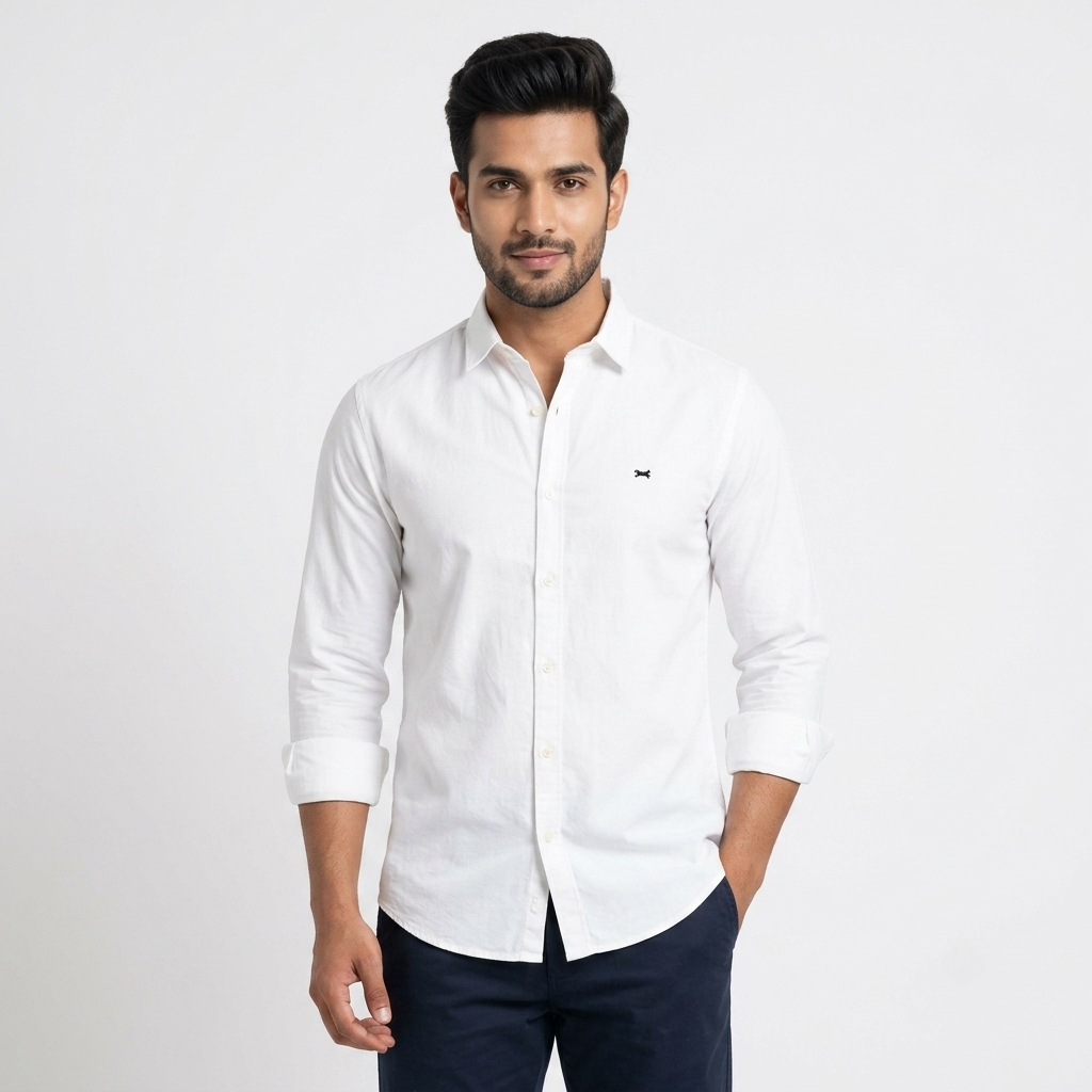 Red Fab Men's Solid White Casual Button-Down Shirt