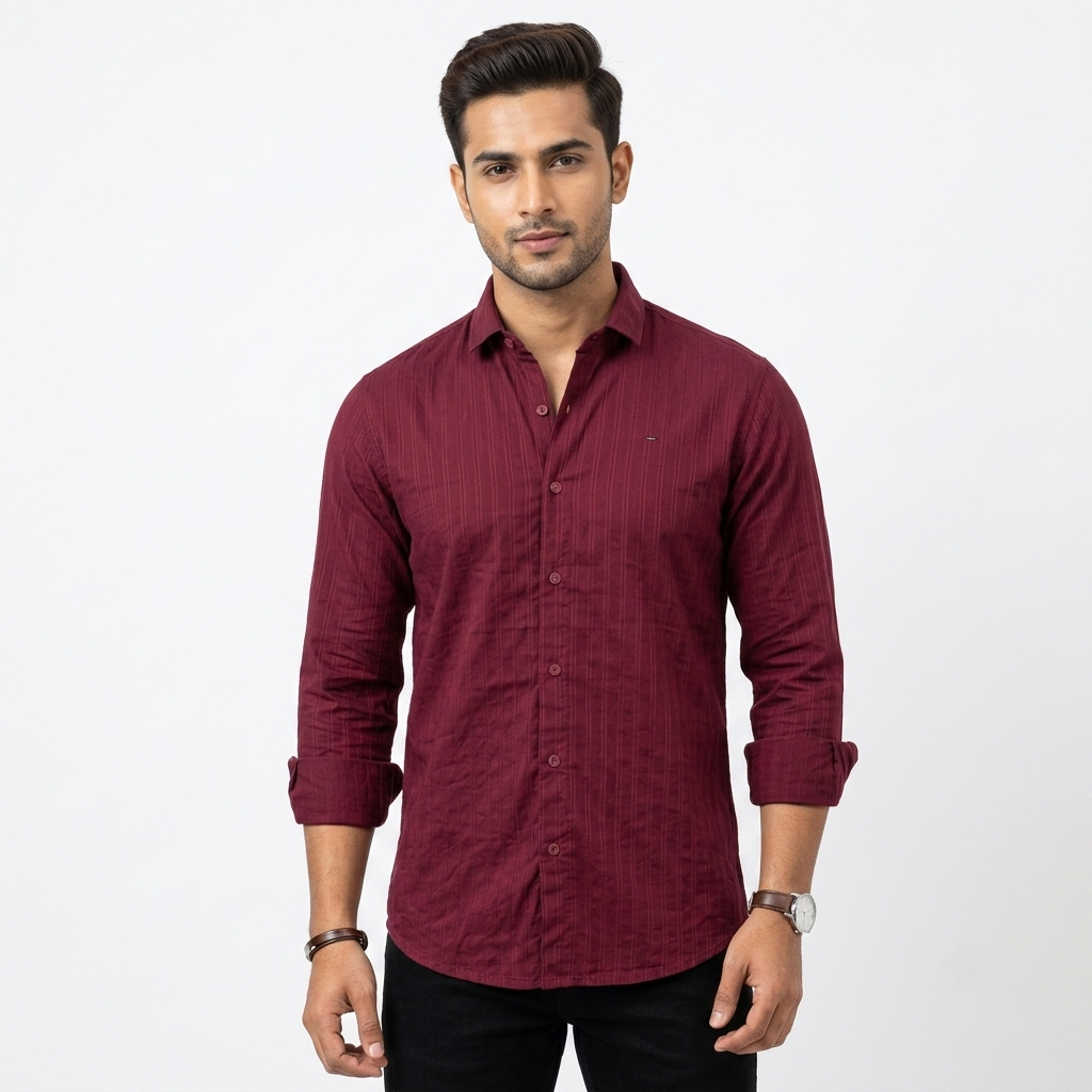 Red Fab Maroon Textured Button-Down Shirt for Men