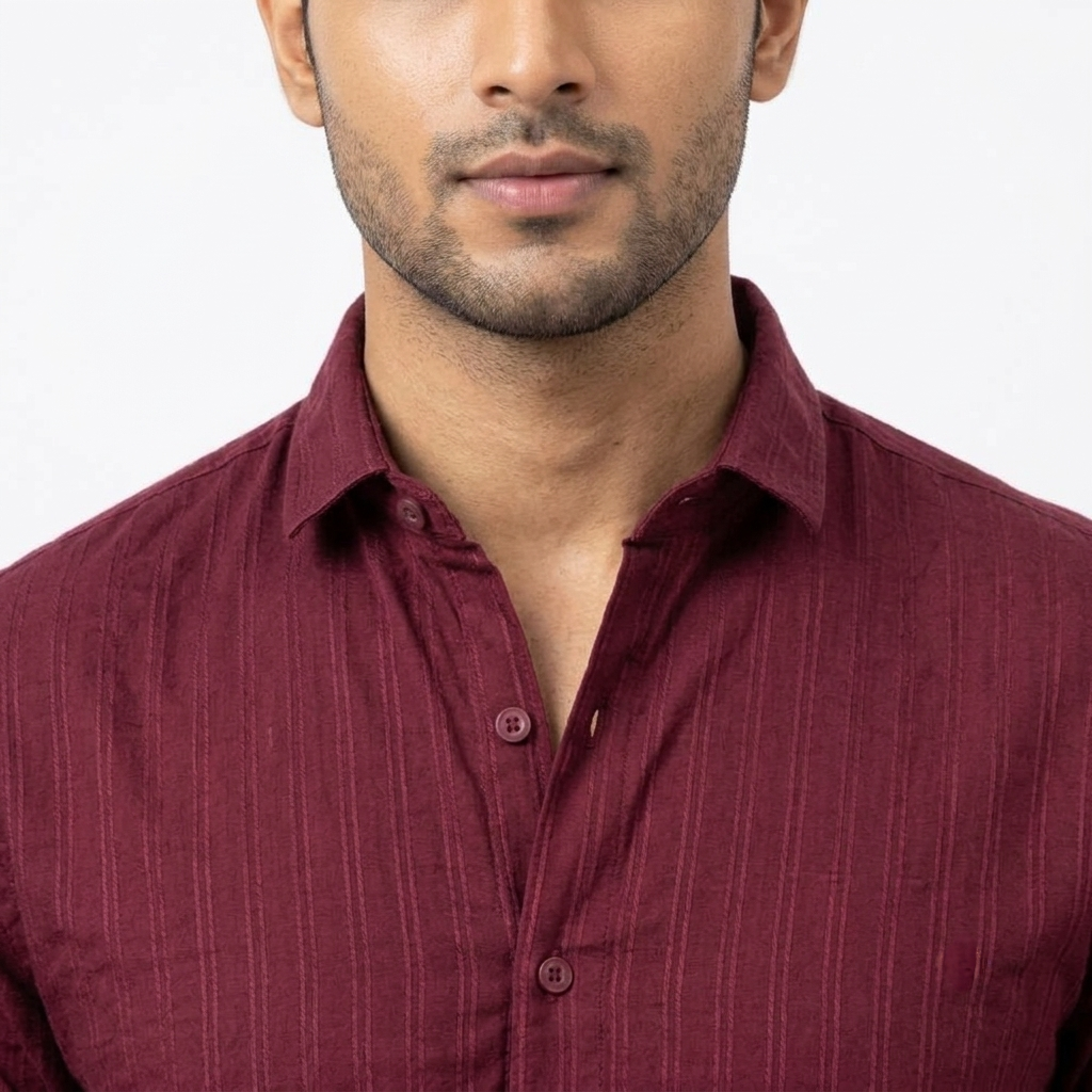 Red Fab Maroon Textured Button-Down Shirt for Men