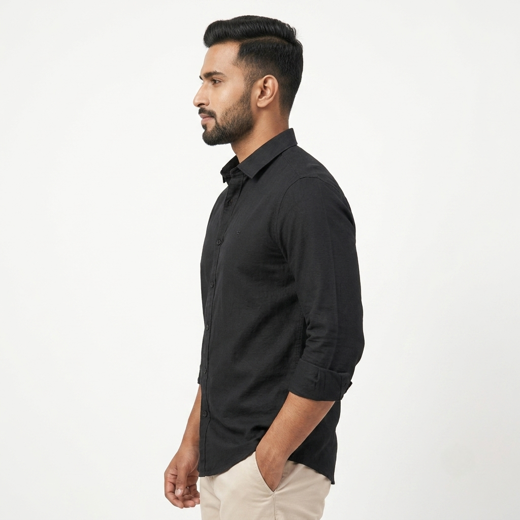 Red Fab Men's Solid Black Casual Button-Down Shirt