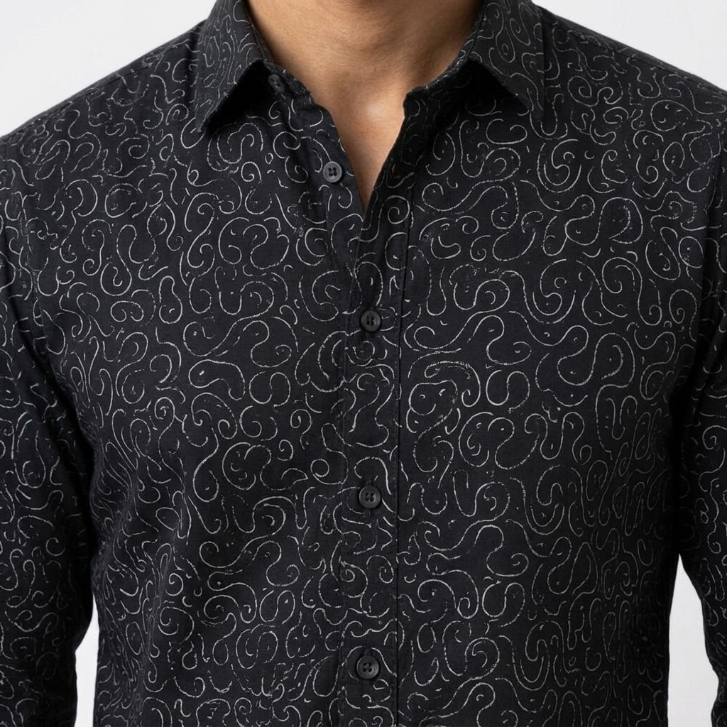 Red Fab Men's Black Printed Casual Button-Down Shirt
