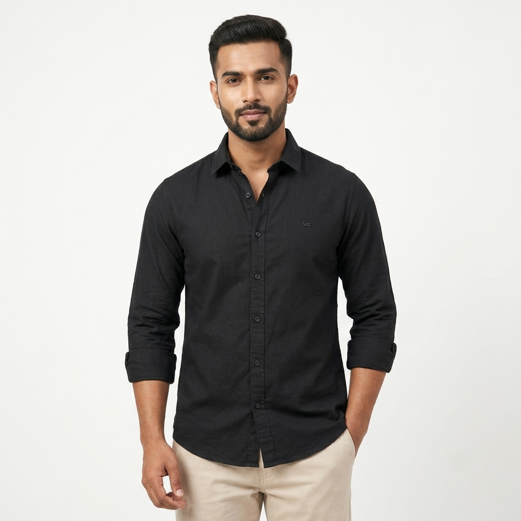 Red Fab Men's Solid Black Casual Button-Down Shirt