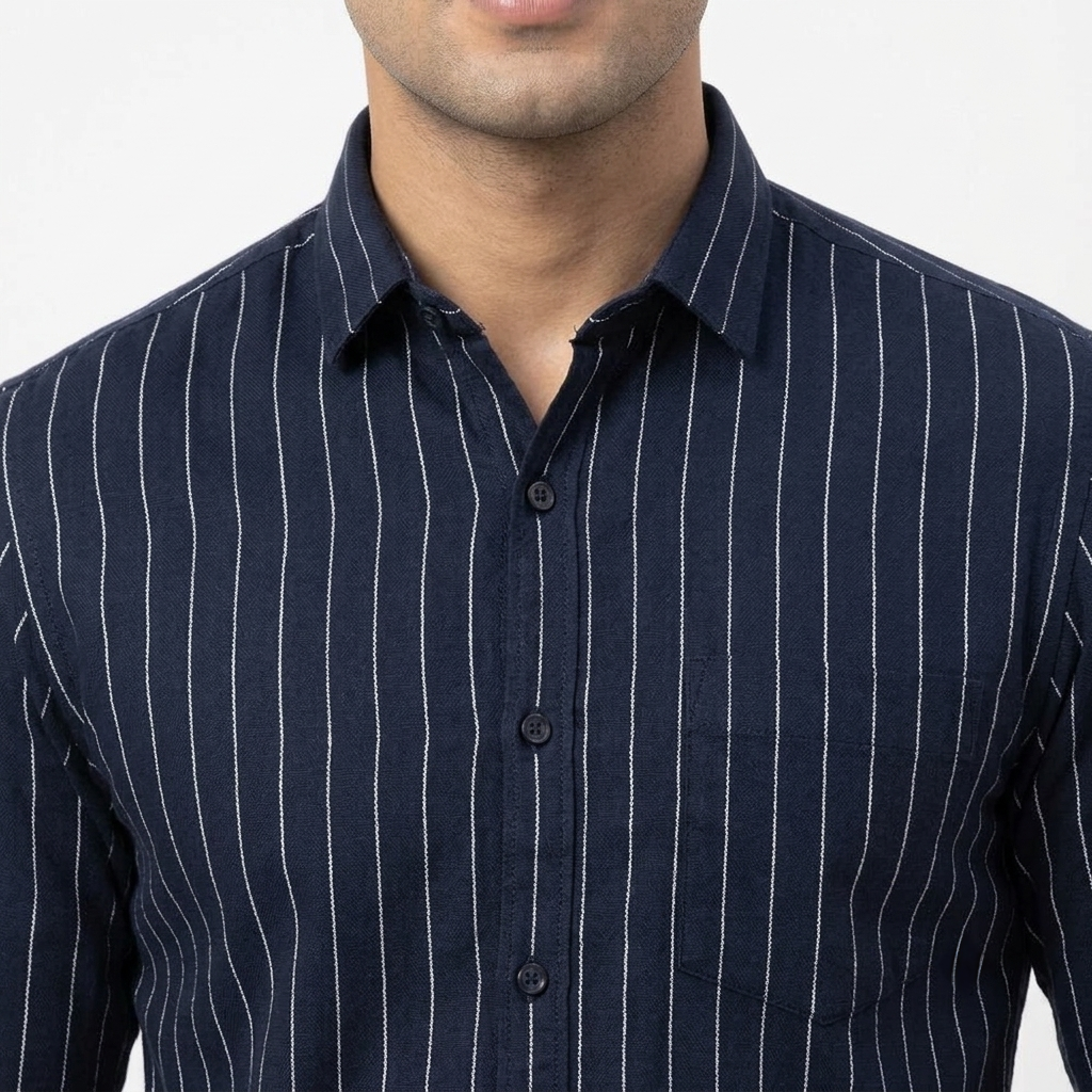 Red Fab Men's Navy Blue Vertical Striped Casual Shirt