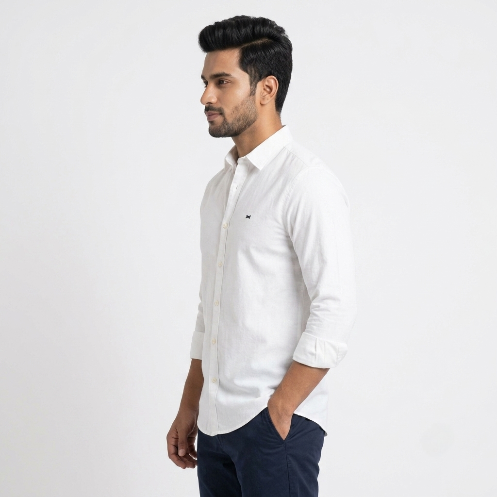 Red Fab Men's Solid White Casual Button-Down Shirt
