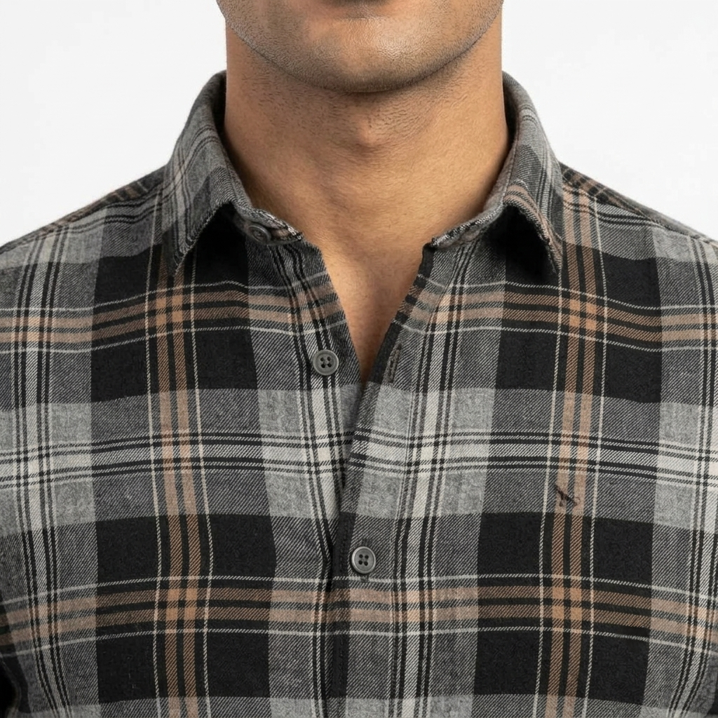 Red Fab Men's Black And Grey Checkered Casual Shirt
