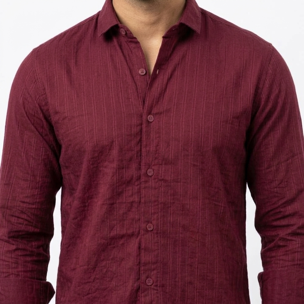 Red Fab Maroon Textured Button-Down Shirt for Men