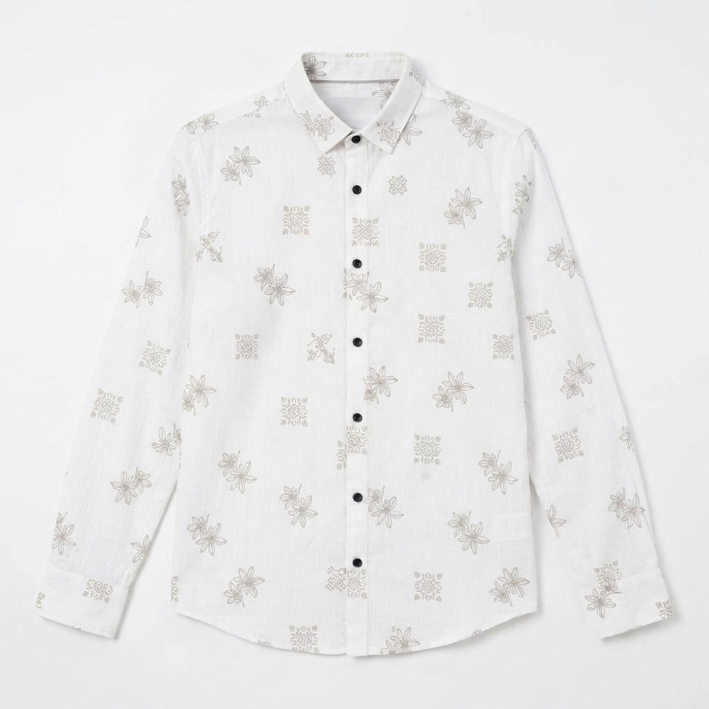 Red Fab Men's White Floral Motif Printed Casual Shirt