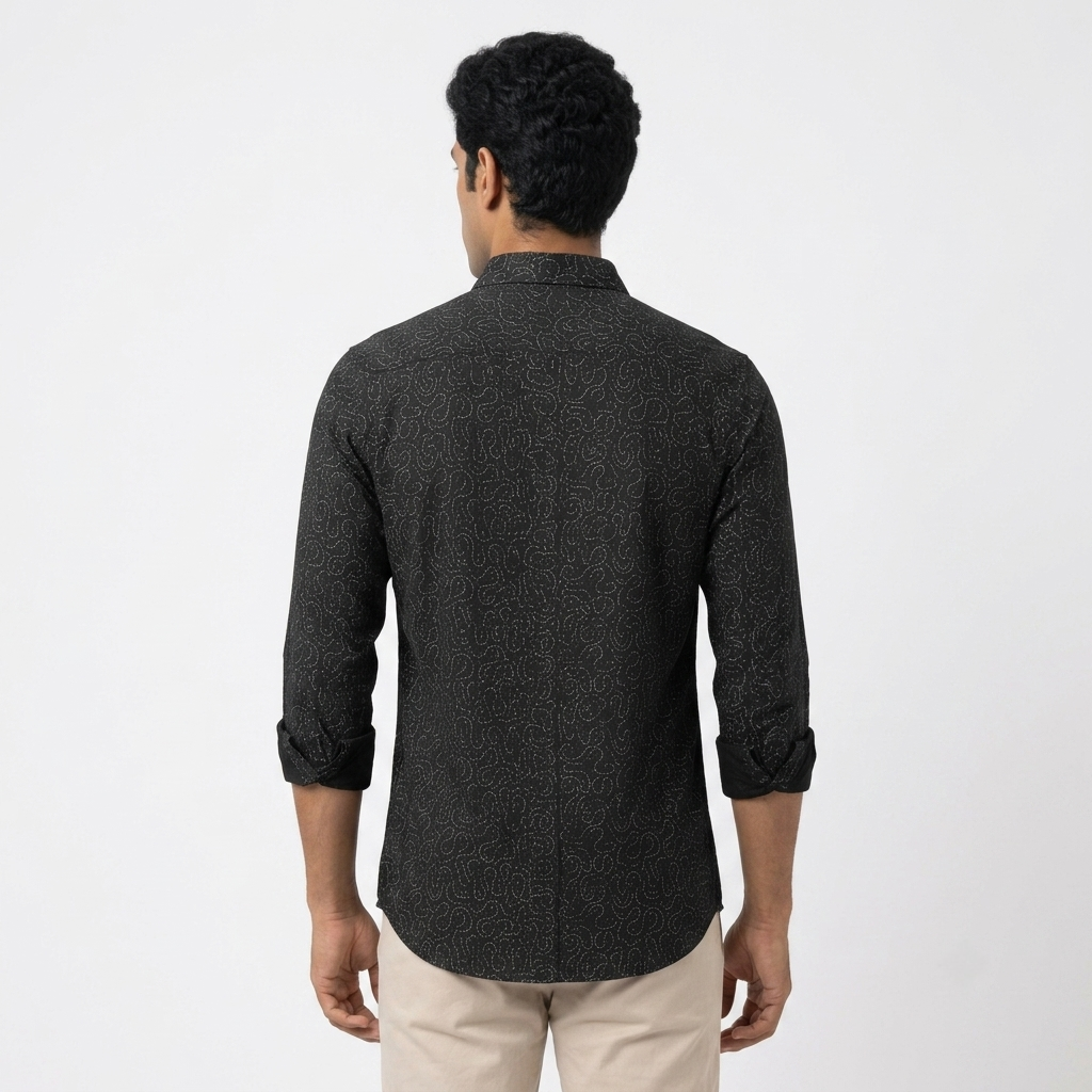 Red Fab Men's Black Printed Casual Button-Down Shirt