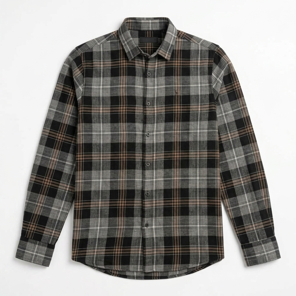 Red Fab Men's Black And Grey Checkered Casual Shirt